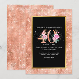 Invitation Parties scintillant rose or 40e anniversaire confe
