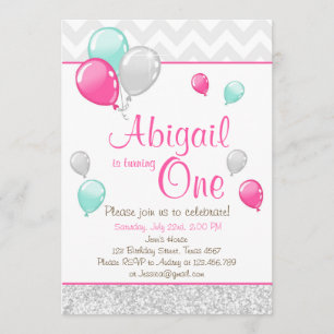 Invitation Parties scintillant rose or Ballons Anniversaire I