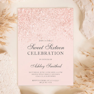Invitation parties scintillant rose or brille sweet sixteen r