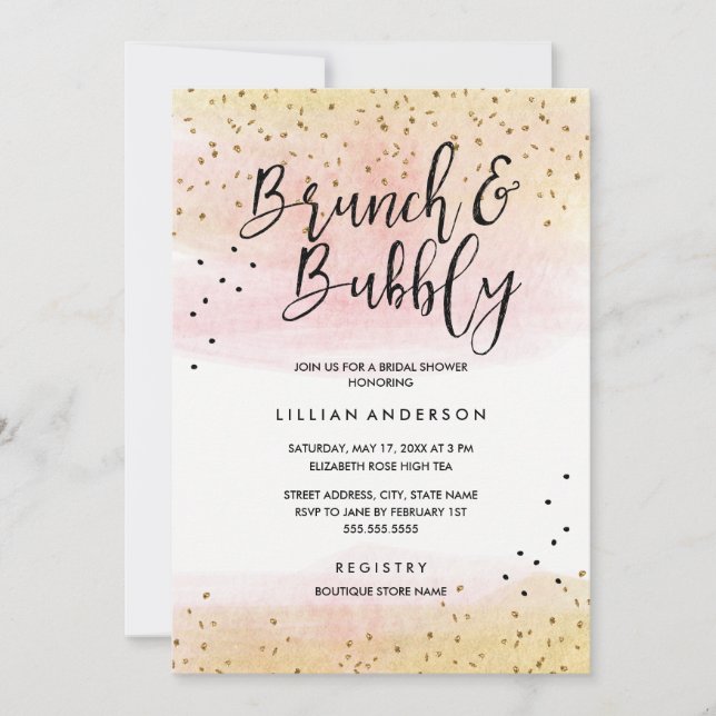 Invitation Parties scintillant rose or Brunch et Fête des mar (Devant)