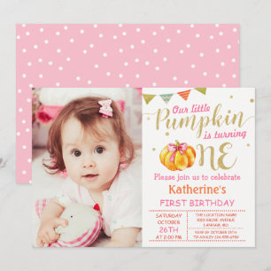 Invitation Parties scintillant rose or Citrouille bébé 1er an