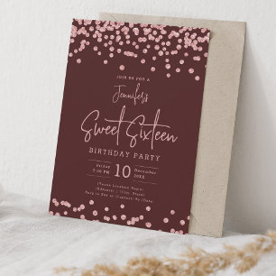 Invitation Parties scintillant rose or Confetti Sweet 16 Bour