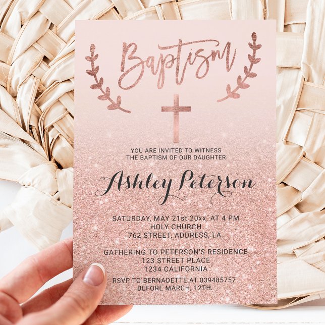 Invitation parties scintillant rose or faux rose ombre girly  (Créateur téléchargé)