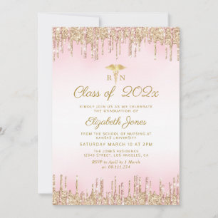 Invitation parties scintillant rose or fête de graduation