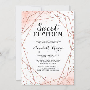 Invitation Parties scintillant rose or Géométrique Sweet 15 Q