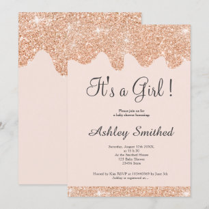 Invitation parties scintillant rose or gouttes chic rose fill