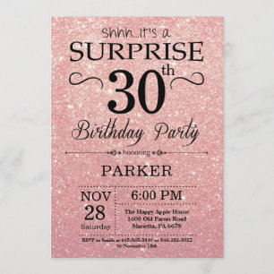 Invitation Parties scintillant rose or rose Surprise 30e anni