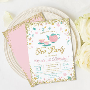 Invitation Parties scintillant rose or Tea Party filles Anniv