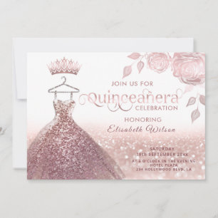 Invitation parties scintillant rose paillettes robe or rose Q