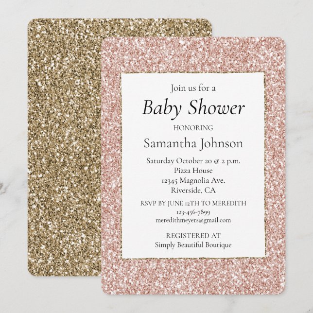 Invitation Parties scintillant rose pâle (Devant / Derrière)