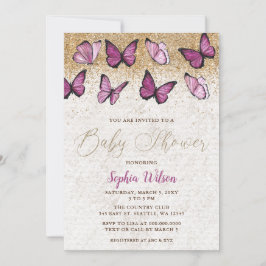 Invitation Parties scintillant rose papillon Baby shower