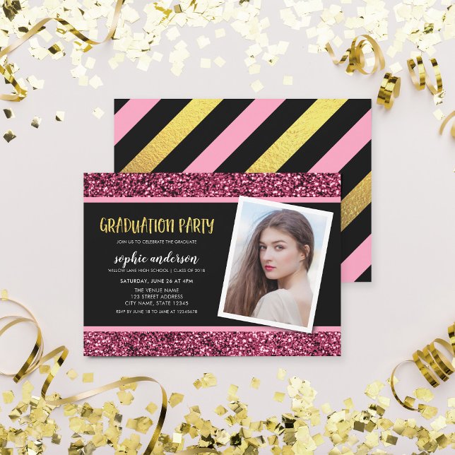 Invitation Parties scintillant rose Photo Graduation Party In (Créateur téléchargé)