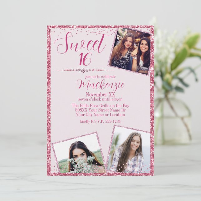 Invitation Parties scintillant rose & Photos Sweet 16 Anniver (Debout devant)