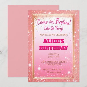 Invitation Parties scintillant rose poupée moderne Anniversai