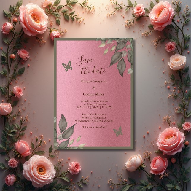 Invitation parties scintillant rose rêve feuillage mariage sé (Créateur téléchargé)