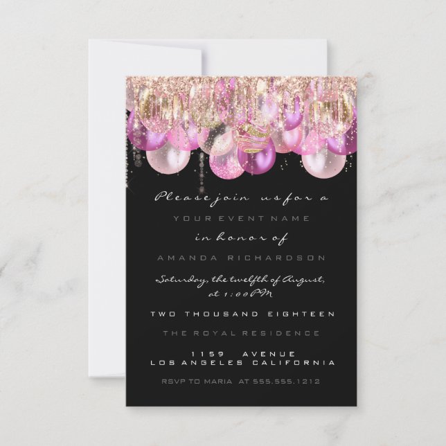 Invitation Parties scintillant rose  Rose Black Bridal Sweet  (Devant)