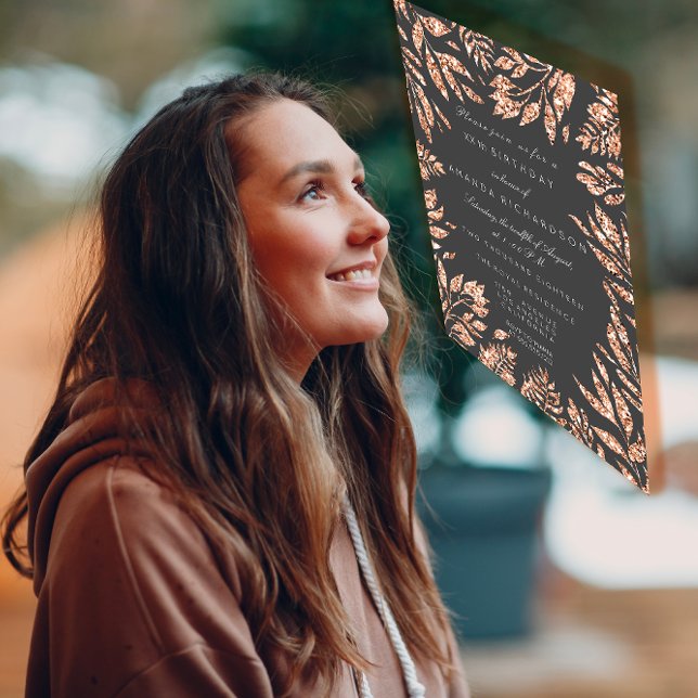 Invitation Parties scintillant rose Rose Gold Feuilles de la  (Pink Rose Gold Glitter Leafs Bridal Birthday Party Invitation )