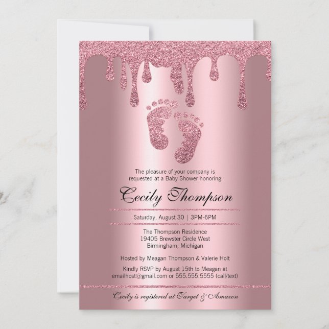Invitation Parties scintillant rose  Rose Luxe Baby shower mé (Devant)