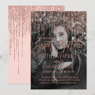 Invitation Parties scintillant rose Rose or Fringe Photo Swee