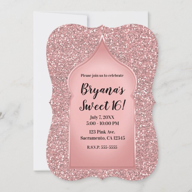 Invitation Parties scintillant rose Rose or glam chic fête d' (Devant)