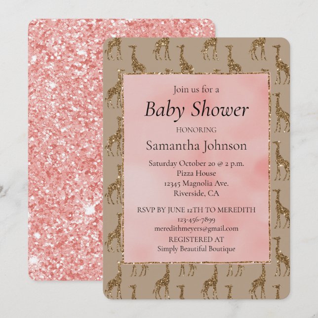 Invitation Parties scintillant rose saumon Baby shower Brown  (Devant / Derrière)