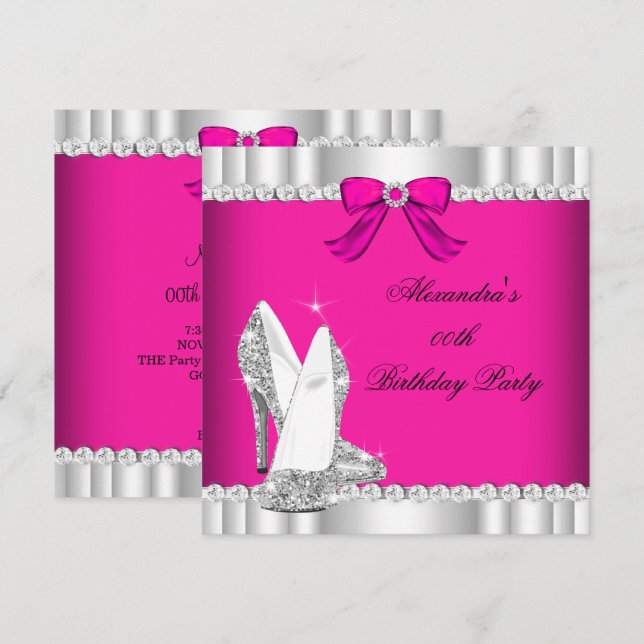 Invitation Parties scintillant Rose Silver Glamor High Heels  (Devant / Derrière)