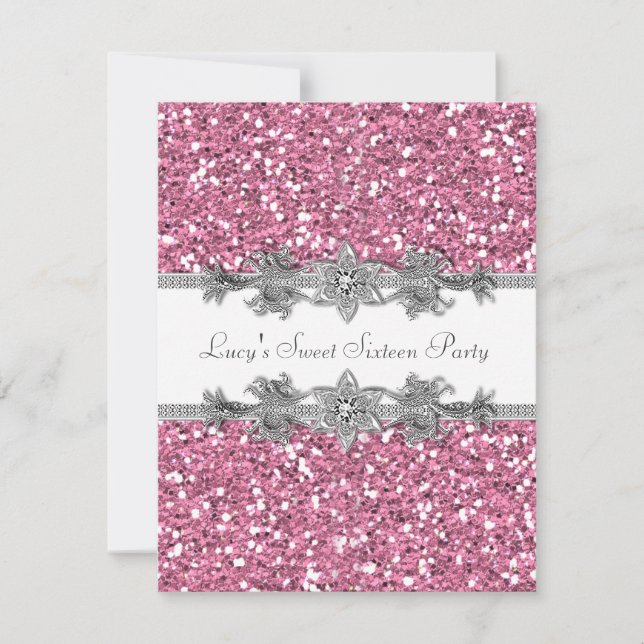 Invitation Parties scintillant rose sucré 16 Party (Devant)