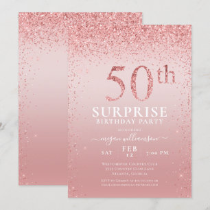Invitation Parties scintillant rose Surprise 50e anniversaire