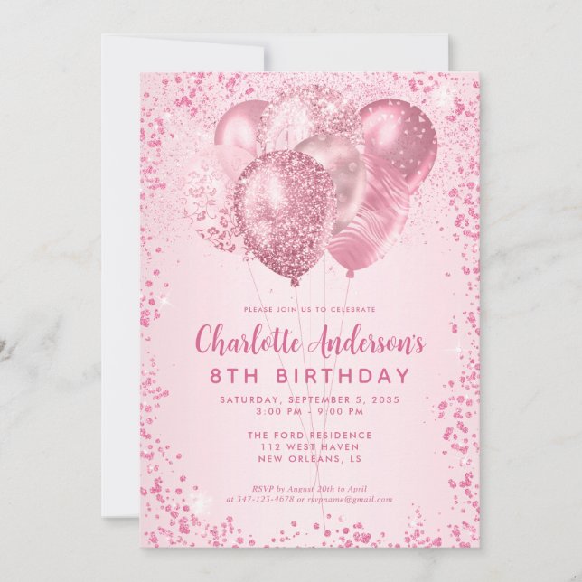 Invitation Parties scintillant rose vif Étincelle Anniversair (Devant)