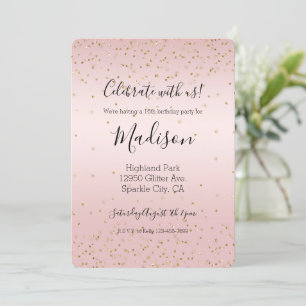 Invitation Parties scintillant rose vif Love Gold Confetti