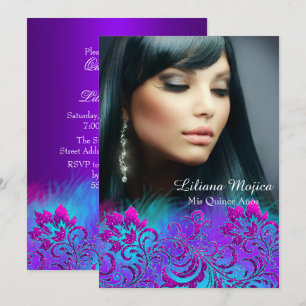 Invitation Parties scintillant rose violet bleu Floral Quince