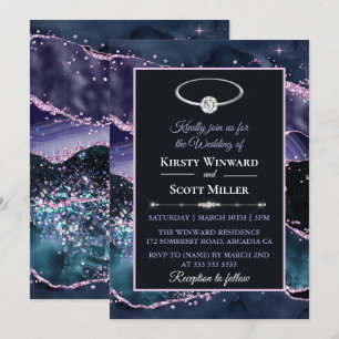 Invitation Parties scintillant rose violet foncé bleu foncé M