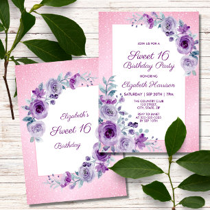 Invitation Parties scintillant rose violet Roses Floral 16e a