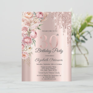 Invitation Parties scintillant Roses roses  Rose Gold 30e ann