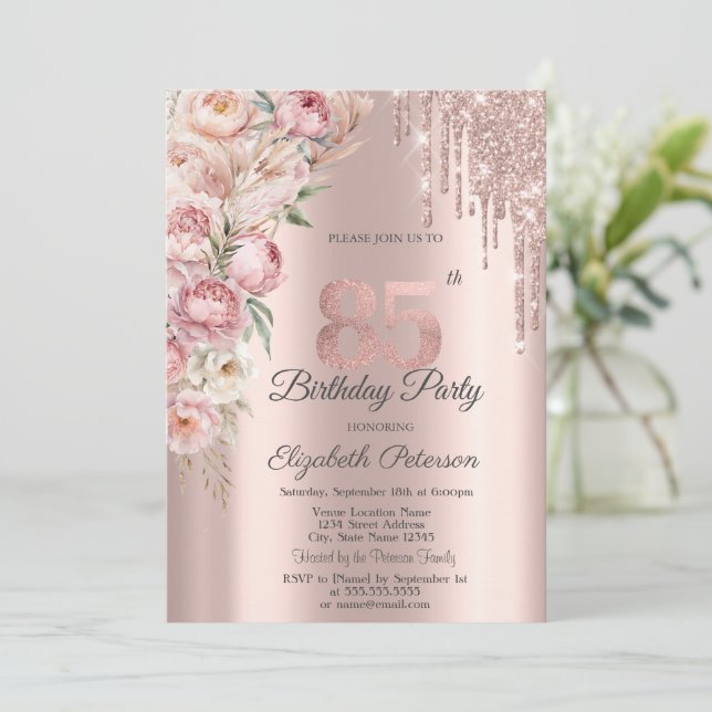 Invitation Parties scintillant Roses roses  Rose Or 85e anniv (Debout devant)