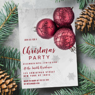 Invitation Parties scintillant rouge bordeaux argenté ornemen