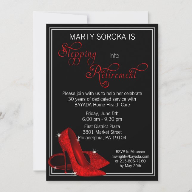 Invitation Parties scintillant rouge Chaussures retraite Invi (Devant)