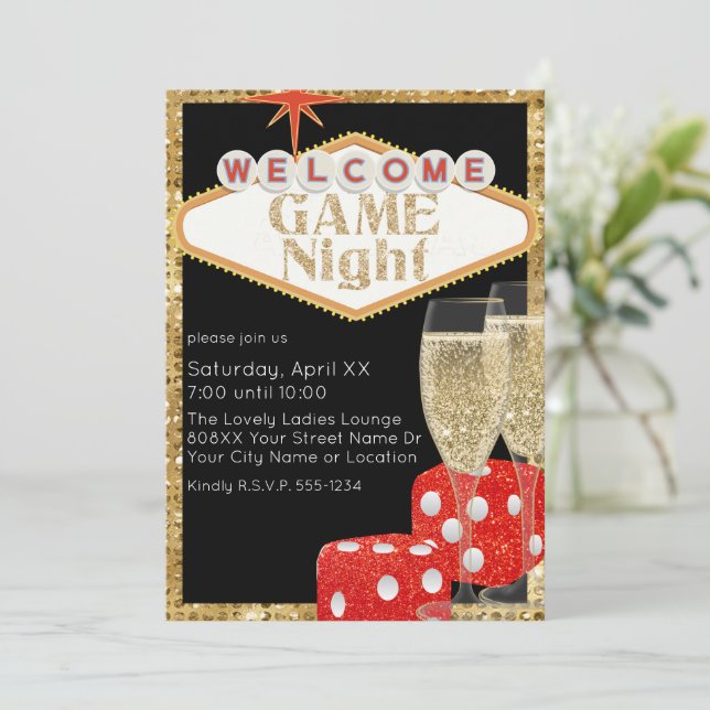 Invitation Parties scintillant Rouge Dice & Champagne Black G (Debout devant)