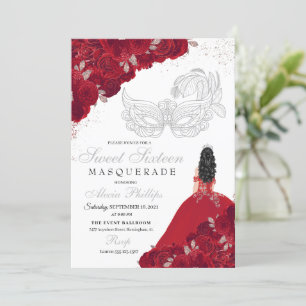 Invitation Parties scintillant rouge et argent Sweet 16 Masqu