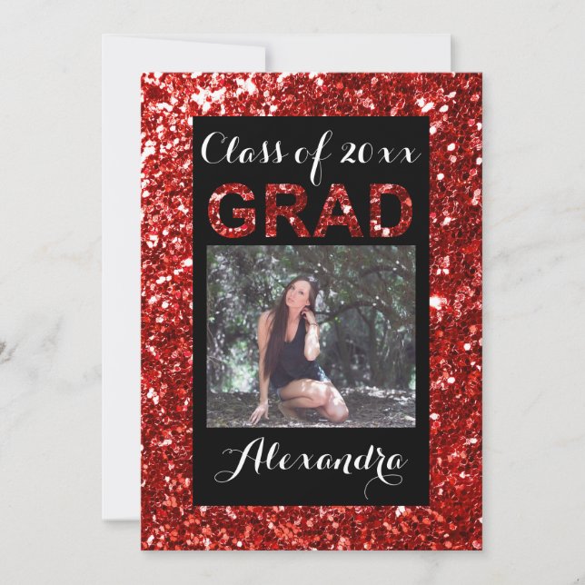 Invitation Parties scintillant rouge - Look 1 photo Graduatio (Devant)