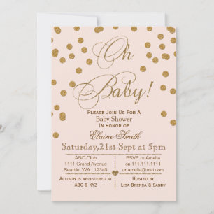 Invitation Parties scintillant rousse rose et or baby shower 