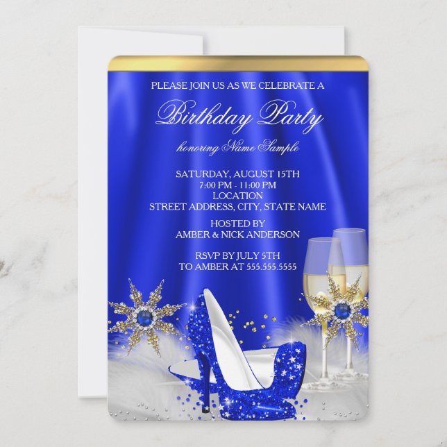 Invitation Parties scintillant Royal Blue High Heels Gold Cha (Devant)