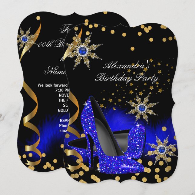 Invitation Parties scintillant Royal Blue High Heures Noir An (Devant / Derrière)