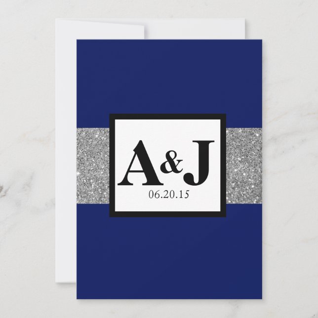Invitation Parties scintillant Royal Blue Silver Monogramme M (Devant)