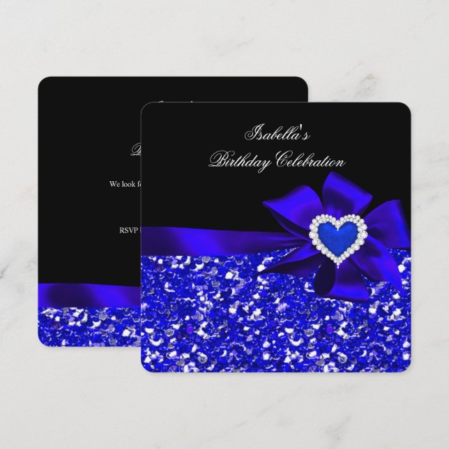 Invitation Parties scintillant Royal Royal Blue Heart Bow Bla (Devant / Derrière)