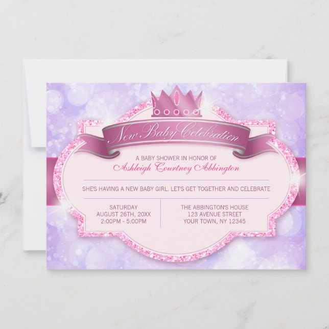 Invitation Parties scintillant royale rose et Baby shower vio (Devant)