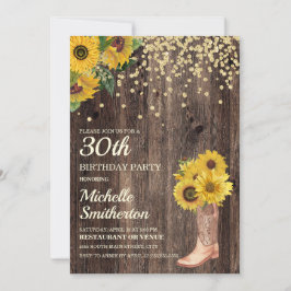 Invitation Parties scintillant Rustic Sunflower Boots 30e ann