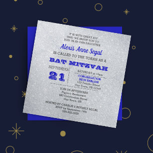 Invitation Parties scintillant Sapphire et Silver Bat mitzvah