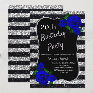 Invitation Parties scintillant Silver Black Stripes Bleu pro