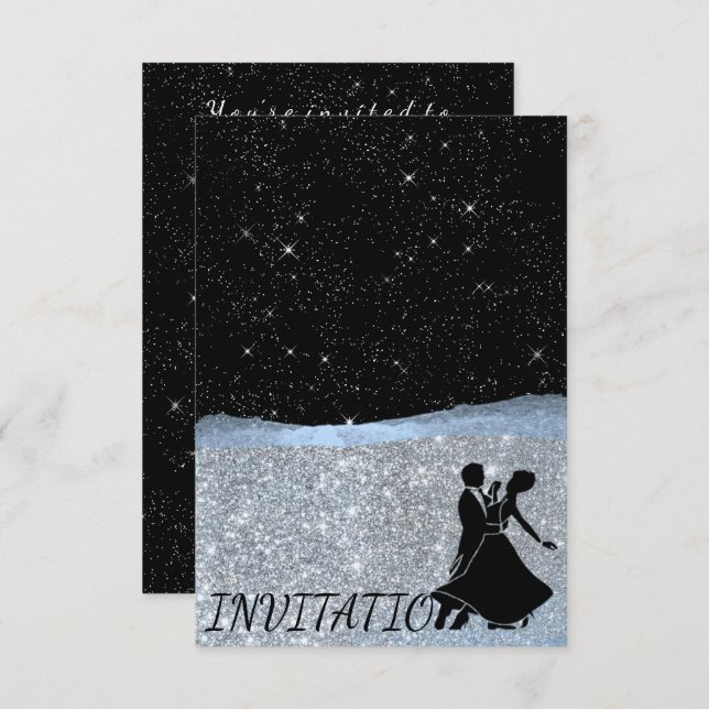 Invitation Parties scintillant Silver Blue Night Sky Starry D (Devant / Derrière)